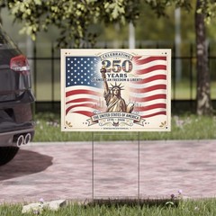 Retro USA Flag 250 Years Of American Freedom & Liberty 1776-2026 Yard Sign