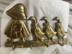 1988 Vintage Upper Deck Brass Wall Mounted Key Rack Holder Hooks 3 Ducks/3 Geese