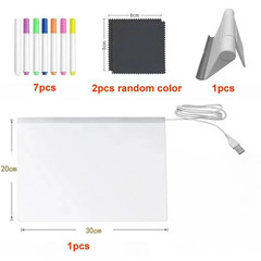 LED Note Board with Colors, Light LED Drawing Board 11.81×7.87″,7 markers,Stand