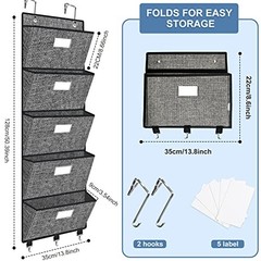 Over the Door File Organizer, Hanging Wall File Folders with 5 Deep Black