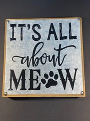 Cat Love Wall Art METAL / WOOD FRAME wall art with «IT’S ALL ABOUT MEOW» 8″ X 8″