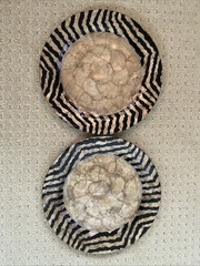 2 Kappa Shell Charger With Zebra Print Border, Hand Painted Made in Philippines