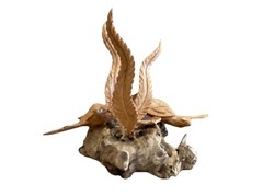 SEA TURTLES & SEA GRASS ON DRIFTWOOD ROOT BASE HAND CARVED WOOD NAUTICAL