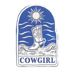 Cowgirl Boot Sun Retro Vinyl Sticker Vintage Western Blue White Decal