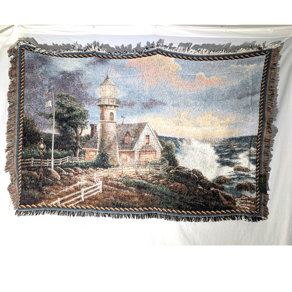 Thomas Kinkade Lighthouse Tapestry Throw Blanket, 66×45”, A Light in the Storm