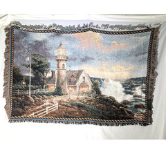 Thomas Kinkade Lighthouse Tapestry Throw Blanket, 66×45”, A Light in the Storm