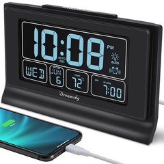 DreamSky Alarm Clocks for Bedrooms with Battery Backup, Auto Set Digital Cloc…
