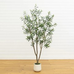 7′ Artificial Olive Tree in White Decorative Planter