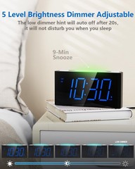 Digital Alarm Clock for Bedroom – 7 Color Night Light, USB and Type-C Charger,7.