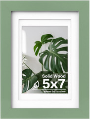 5×7 Solid Wood Picture Frame Green Plexiglass Tabletop & Wall Mount Display