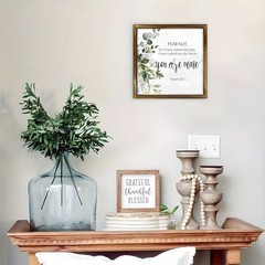 Scripture Verse Isaiah 43:1 Soft Eucalyptus Floral Framed Tabletop Wooden Sign
