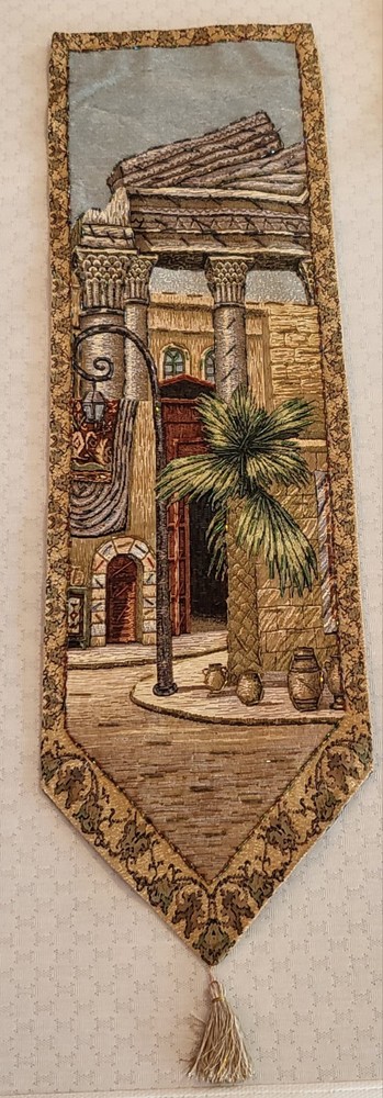 Handmade Beaded Wall Hanging Tapestry Architectural Courtyard Scene 43.5″ x 13.5