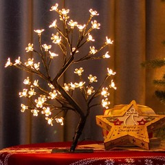 17.5 Inch Lighted Cherry Blossom Tree, 48 Warm White Lights Plug in Adapter,