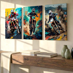 3 Pieces Vibrant Motocross Racing Large Wall Art Set for Bedroom Set Of 3