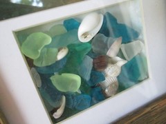 Rare Seaglass Shells Rustic 11″ x 9″ Picture Framed Wood Ocean Sea Glass Wall