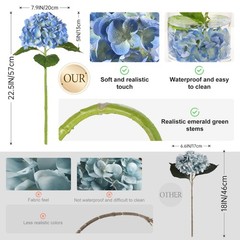 3 Pcs Real Touch Hydrangea Artificial Flowers 22.5″ Lifelike Latex Blue Hydra…