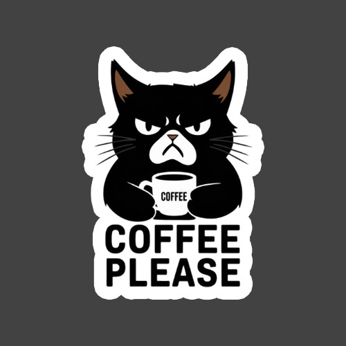 Cat Sticker Vinyl Decal Coffee Please Grumpy Cat Funny Humor Meme Cute