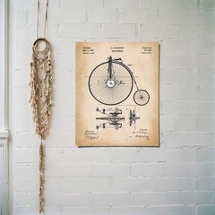 Bicycle Gifts, Velocipede Bike Patent Poster Print,Ready To Hang No Frame Poster