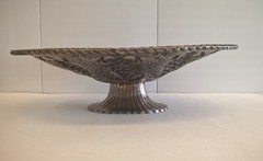 Pedestal Fruit Bowl Flower Centerpiece Oval Pewter? Metal Repousse Grapes READ