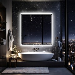 LED Bathroom Mirror Square HD Vanity Makeup Dimmable Anti-Fog Front Lit Backlit