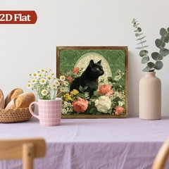 Dark Green Floral Cat Wooden Plaque for Cat Lovers Victorian Home Decor