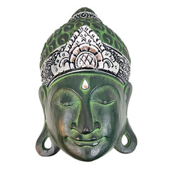 Peaceful Buddha Mask Wall art Hand Carved Wood Asian Balinese Home Decor Teal