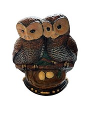 Vintage Upper Deck Solid Cast Iron Big Eyed Owls, Nesting Owls Doorstop