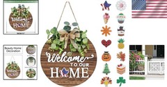 Rustic Wooden Welcome Sign Front Door Decor Wreath Indoor Outdoor All Seasons