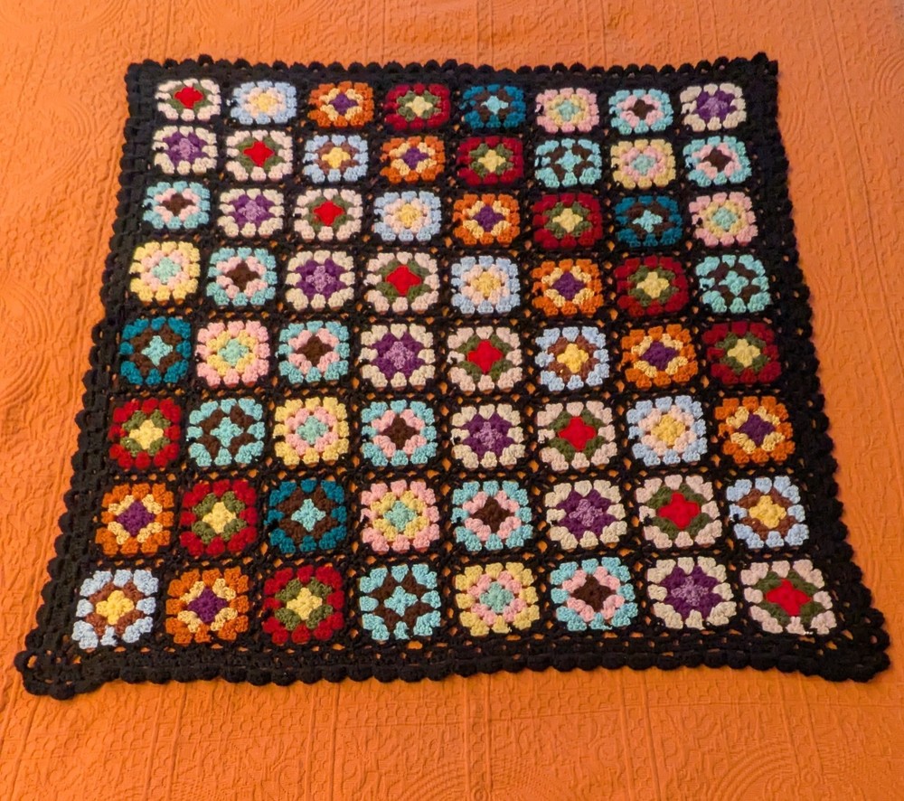 Small Handmade Crocheted Granny Square Afghan Throw/Lap Cover 36×36