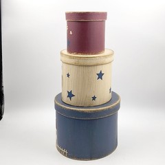 Americana Primitive Nesting Stacking Boxes Oval Painted Farmhouse Country Set 3