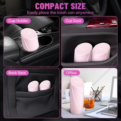 Car Trash Can Bin with Lid – Car Garbage Can Cup Holder – Pink Mini Leakproof…