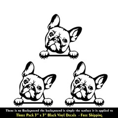 Peeking French Bulldog Three 3″ Black vinyl decal Car Laptop Tablet Notebook