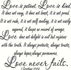 XL 1 Corinthians 13:4-8 V2 Large Size, Bible Verse Wall Decal, Love, Patient