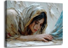 Framed Christian Girl Wall Art Jesus and Woman Picture Healing Painting