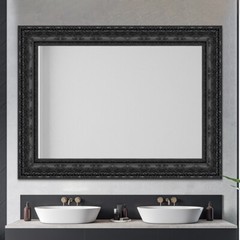 Mirror and Frame Meter Rectangular Wall Mirror Black Finish Ornate Style