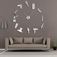 DIY Barber Giant Wall Clock with Mirror Effect Barber Toolkits Decorative Fra…