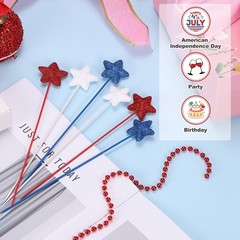 12 Pcs 4th of July Glitter Star Picks 8″ Puffy Sparkly Sticks (Red)