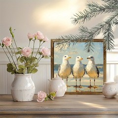 2D Bohemian Seagull Wooden Framed Wall Decor Coastal Beach Art Housewarming Gift