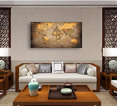 – 1 Piece Vintage World Map Canvas Wall Art- Ready to Hang – Home Office Decor P
