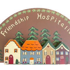 Vintage Friendship Hospitality Wooden Wall Plaque Folk Art Cottage Village Sign