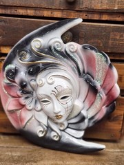 Vtg Venetian Face Mask Plaque Art Moon Stars Ceramic Made In Italy