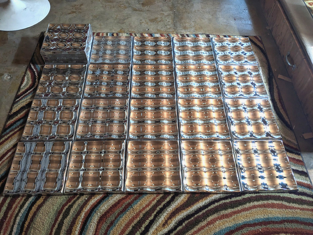 RARE – 32Pc. Box – Ikea Vimsig Kurvig – concave chrome mirror wall panels 1995