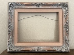 Ornate French Style Picture Wood Painted Frame Pink Velvet Liner Shabby 9”x12”