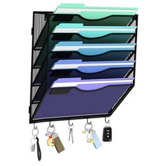 Hanging Wall File Organizer with 5 Hooks – Wall Mounted Mail Paper 5 Tier