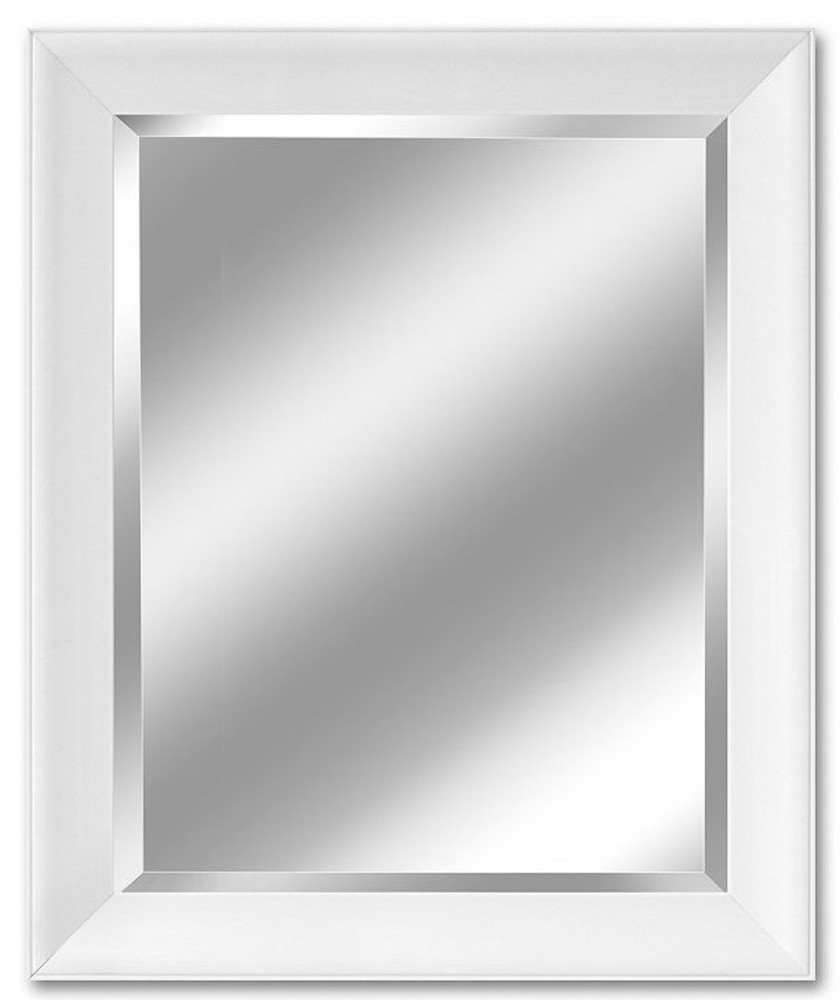 Head West White Contemporary Beveled Vanity Wall Mirror 27″ x 33″ White + Chrome