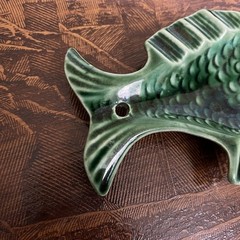 Vintage Green Glazed Ceramic Hanging Fish Sculpture Mid Century Home Decor