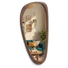 30×20 Asymmetrical Wall Mirror, Dark Walnut , Japandi Boho Decorative Accent