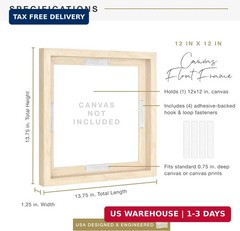 MCS Canvas Float Frames 12×12 Frame, Natural Woodgrain Square for Finished Canva