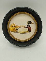 Vintage Mallard Duck Round Wall Plaque Wildlife Print Plastic Frame Cabin 4.5″
