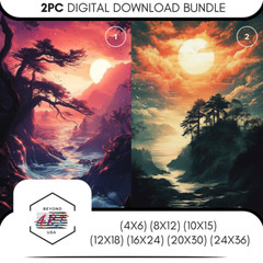Golden & Sunset in Pink – 2PC Digital Download Wall Art SKU21